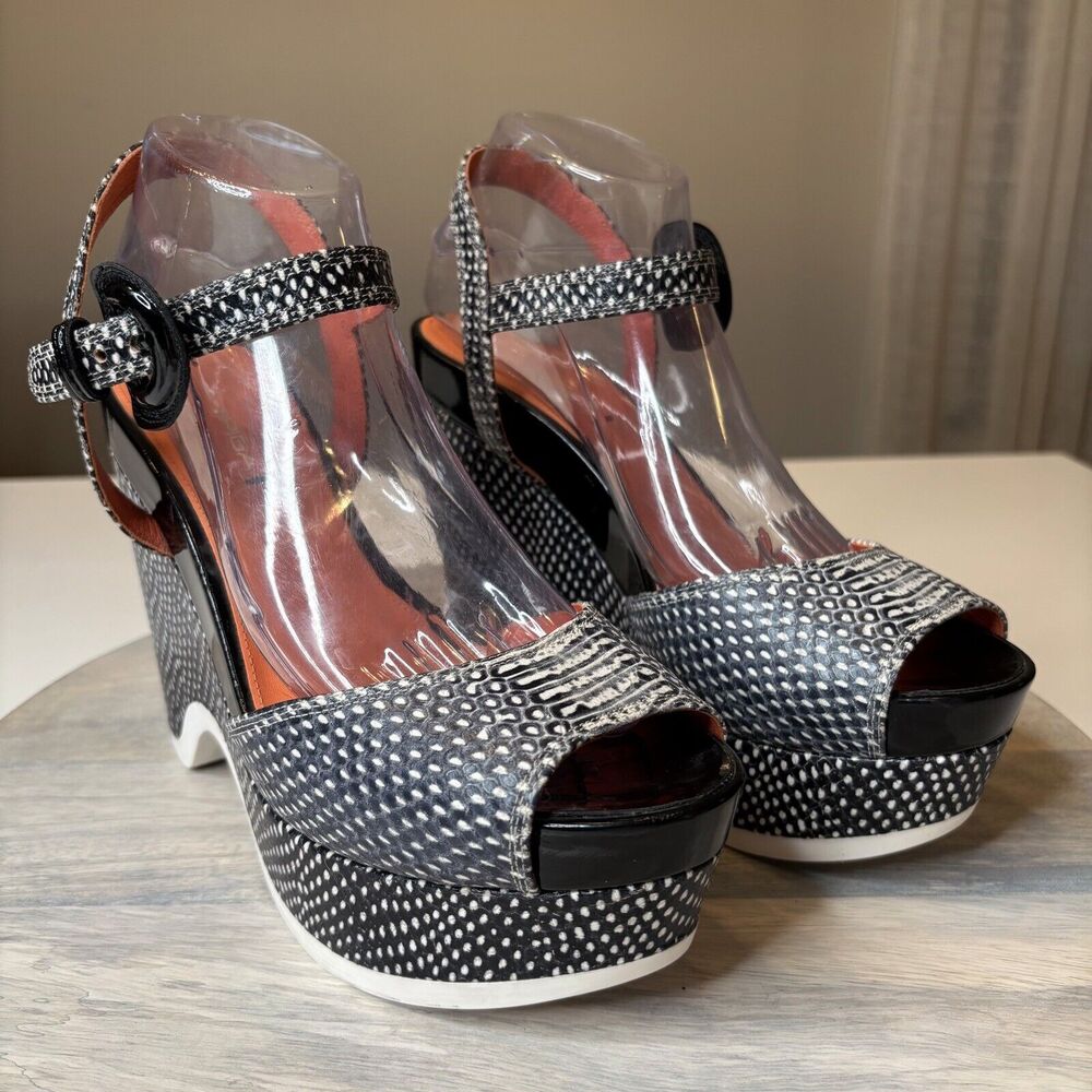 Via Spiga Aubrey Platform Wedge Open Toe Sandal Leather Snakeskin Size 10 M‎